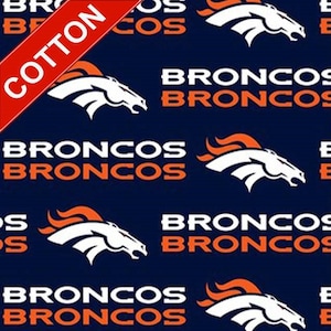 Denver Broncos NFL Cotton Fabric - 58&quot; Wide - 100% Cotton - Sold by the Yard - Perfect for Quilting, Banners, Flags and Bandanas