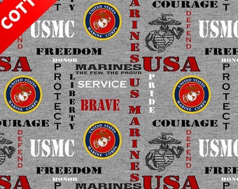 US Marines Military Cotton Fabric - 44" Wide - 100% Cotton - Sold by The Yard - for Veterans, Crafting, Quilting, Banners, Flags, Bandanas