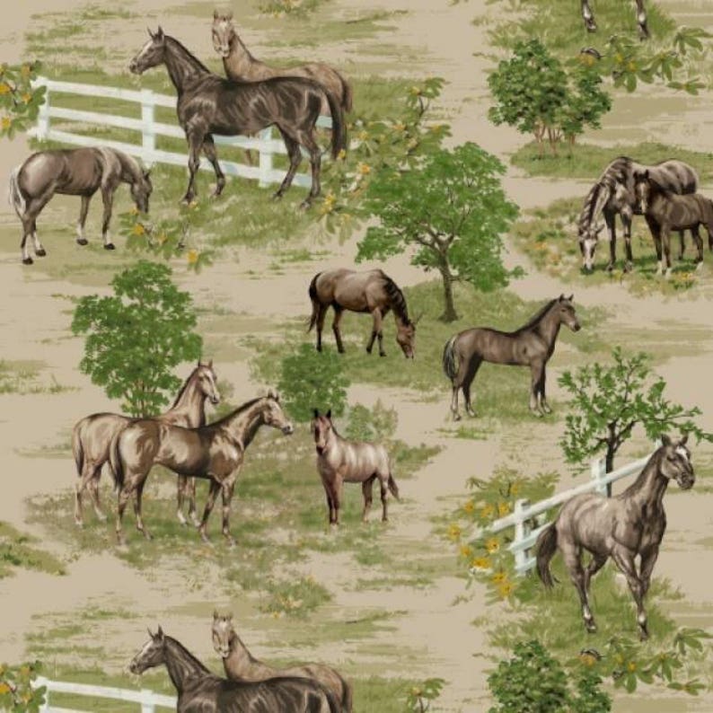 Horse Farms Allover Fleece Fabric 60 Wide Style 44189
