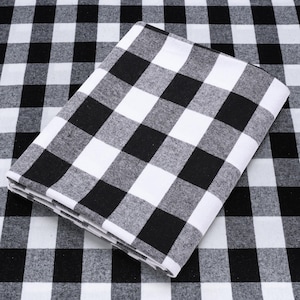 Black and White Buffalo Plaid Checkered Flannel Fabric - 60&quot; Wide - 100% Cotton - Sold by the Yard - for Shirts, Scarves, Pajamas & Blankets