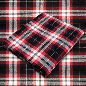 Black Red White Tartan Plaid Flannel Fabric - 60&quot; Wide - 100% Cotton - Sold by the Yard - for Shirts, Scarves, Pajamas & Blankets