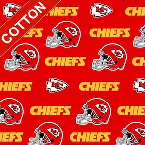 Kansas City Chiefs NFL Cotton Fabric - 58&quot; Wide - 100% Cotton - Sold by the Yard - Perfect for Quilting, Banners, Flags and Bandanas