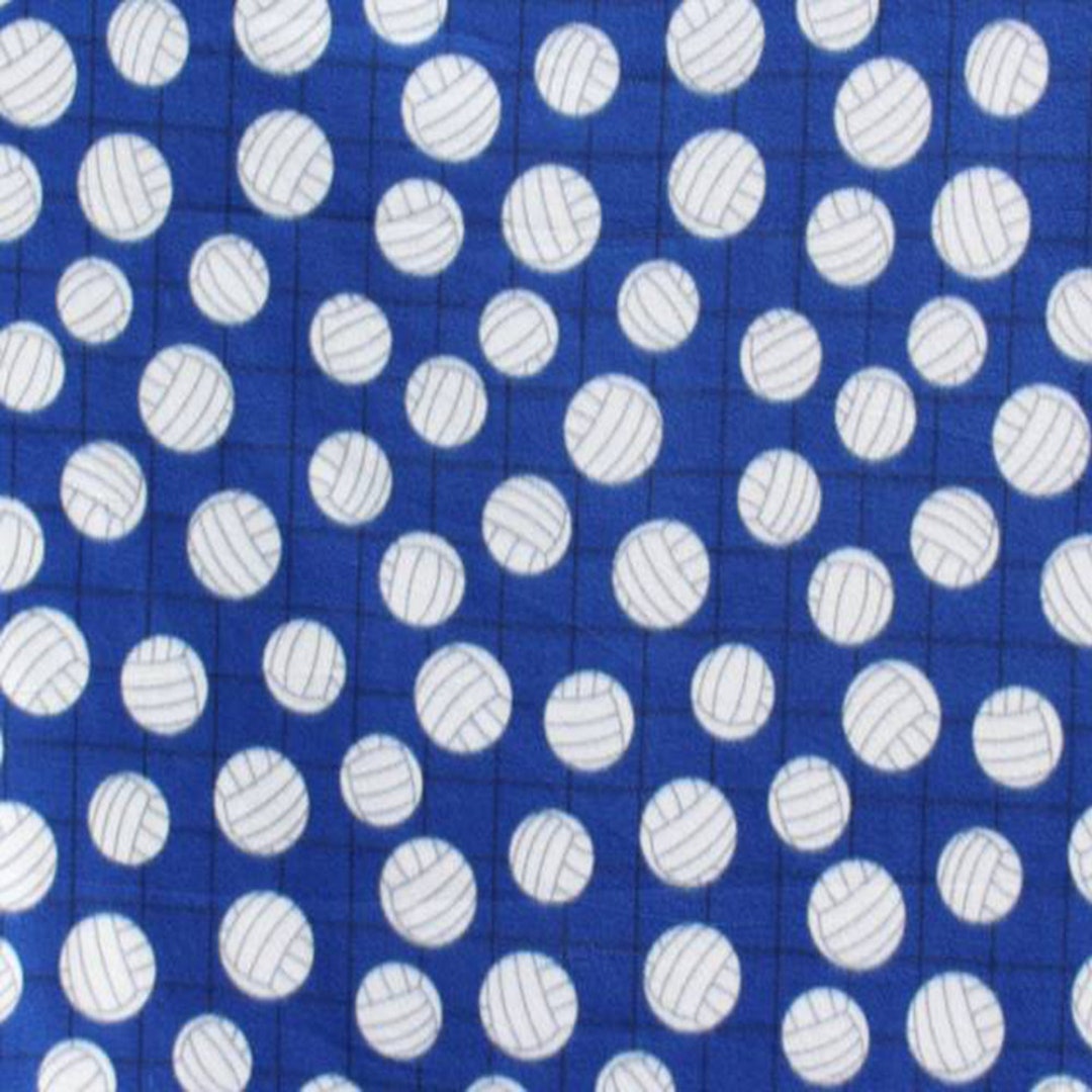 Royal Blue Volleyballs Printed Fleece Fabric Sold by the Yard & Bolt