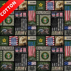 US Army Military Cotton Fabric - 44&quot; Wide - 100% Cotton - Sold by The Yard - for Veterans, Crafting, Quilting, Banners, Flags, Bandanas