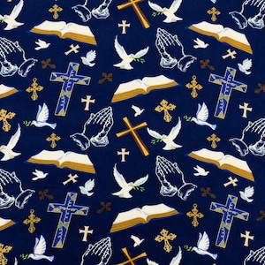 Christian Prayer Holy Bible Religious Faith Fleece Fabric - 60" Wide - 100% Polyester - Sold by the Yard - for No Sew Throws & Tie Blankets