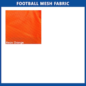 May include: A close-up of neon orange football mesh fabric. The fabric has a small, diamond-shaped pattern.