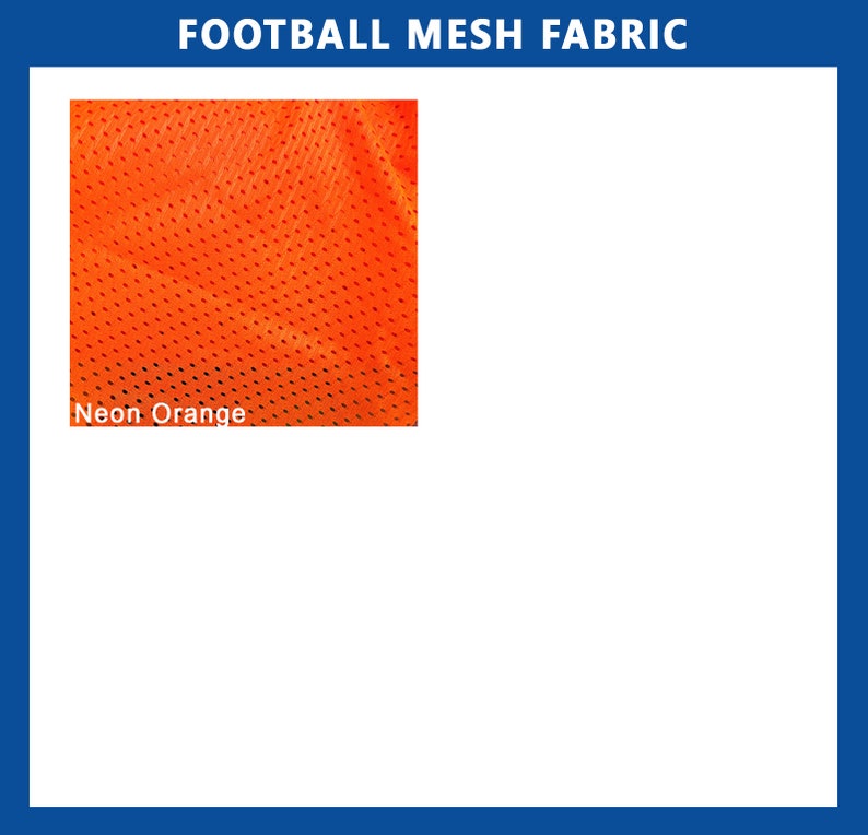 May include: A close-up of neon orange football mesh fabric. The fabric has a small, diamond-shaped pattern.