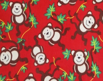 Jungle Monkeys Red Childrens Kids Fleece Fabric - 60" Wide - 100% Polyester - Sold by the Yard - for No Sew Fleece Throws and Tie Blankets