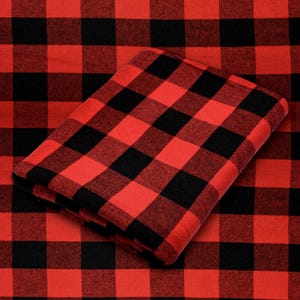 Black and Red Medium Buffalo Plaid Checkered Flannel Fabric - 60&quot; Wide - 100% Cotton - by the Yard - for Shirts, Scarves, Pajamas & Blankets