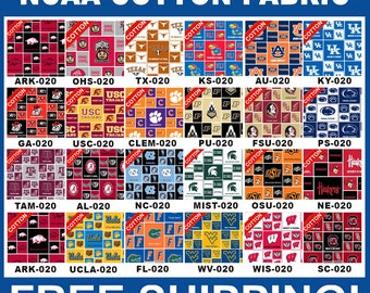 NCAA Cotton Fabric - University and Collegiate Teams - Sold by The Yard & Bolt - Ideal for Crafting, Quilting, Banners, Flags and Bandanas