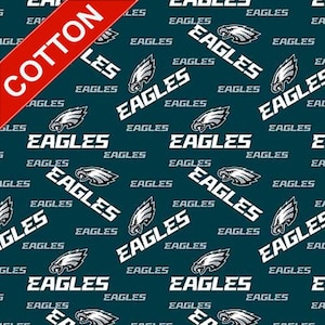 Philadelphia Eagles NFL Cotton Fabric - 58&quot; Wide - 100% Cotton - Sold by the Yard - Perfect for Quilting, Banners, Flags and Bandanas