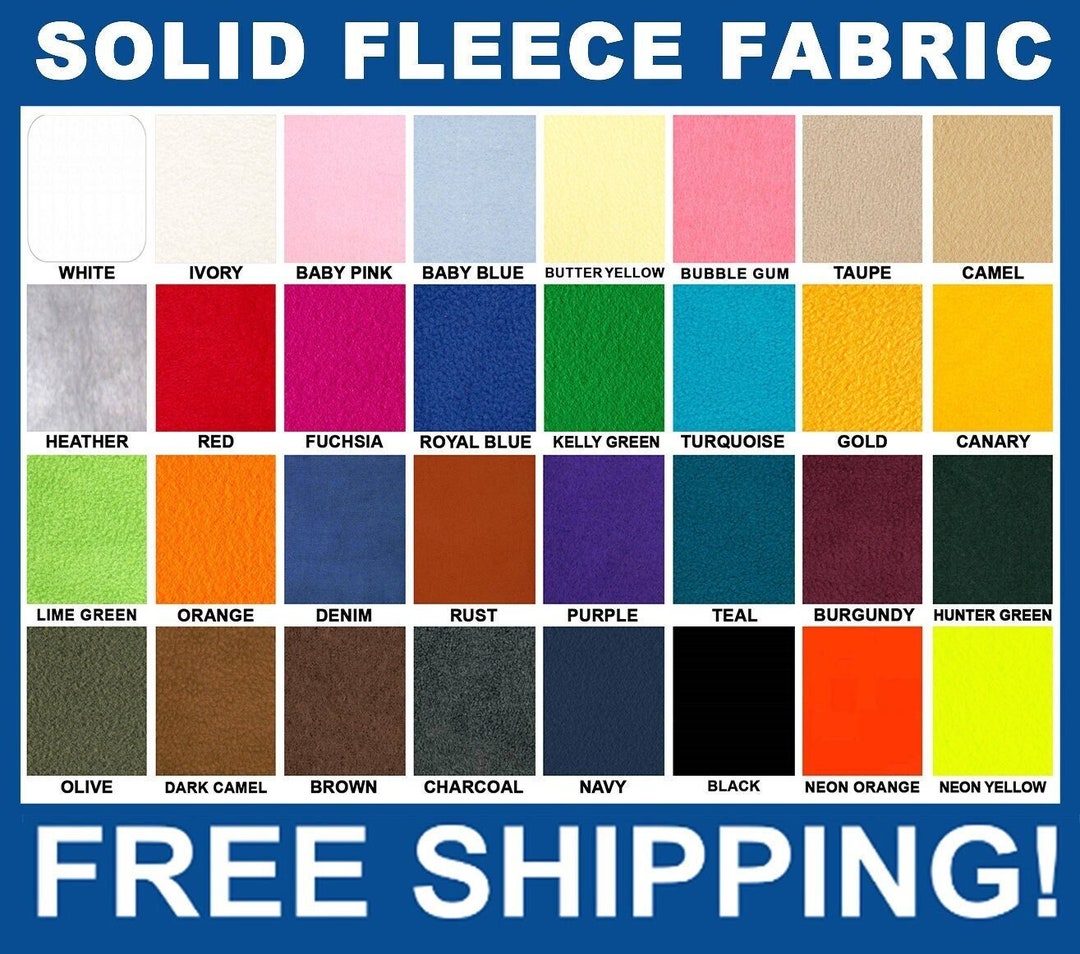 Solid Color Fleece Fabric Sold by Yard & Bolt 32 Colors Ideal for