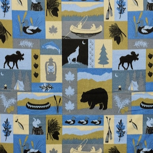 Yellowstone Fishing Blue Printed Fleece Fabric - Sold by the Yard & Bolt - For Sewing Projects, Scarves, No Sew Fleece Throws, Tie Blankets