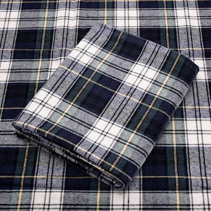 Green, Blue, and White Tartan Plaid Flannel Fabric - 60&quot; Wide - 100% Cotton - Sold by the Yard - for Shirts, Scarves, Pajamas & Blankets