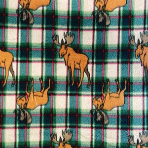 Green Elk Plaid Print Fleece Fabric - Sold by the Yard & Bolt - Ideal for Sewing Projects, Scarves, No Sew Fleece Throws and Tie Blankets