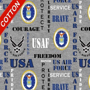 US Air Force Military Cotton Fabric - 44&quot; Wide - 100% Cotton - Sold by The Yard - for Veterans, Crafting, Quilting, Banners, Flags, Bandanas