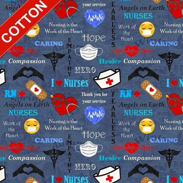 Hero Nurses Cotton Fabric - Sold by The Yard & Bolt - Ideal for Crafting, Quilting, Banners, Flags and Bandanas