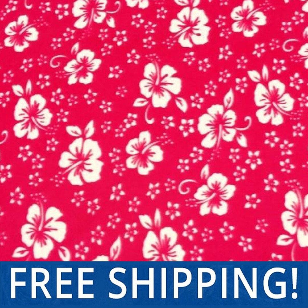 Red Hawaiian Florals Flower Fleece Fabric 60 Wide Etsy
