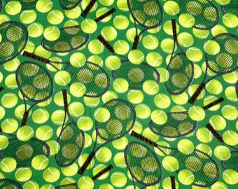 Tennis Balls and Rackets Allover Fleece Fabric - 60" Wide - 100% Polyester - Sold by the Yard - for No Sew Fleece Throws and Tie Blankets