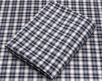 Navy Blue and White Plaid Flannel Fabric by the Yard | 60" Wide