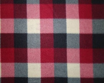 Burgundy and Charcoal Plaid Fleece Fabric - Sold by the Yard & Bolt - Ideal for Sewing Projects, Scarves, No Sew Fleece Throws, Tie Blankets