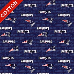 New England Patriots NFL Cotton Fabric - 58&quot; Wide - Sold by The Yard & Bolt - Ideal for Crafting, Quilting, Banners, Flags and Bandanas