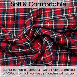 May include: Red and black plaid flannel fabric. The fabric is soft and comfortable, and is made of 100% cotton. "Our Flannel Fabric is a medium weight fabric comprised of 100% cotton that provides a soft and smooth texture."