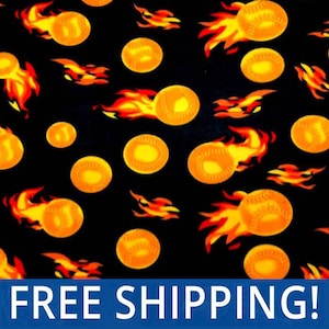 Flaming Softballs Baseballs Childrens Kids Fleece Fabric - Sold by The Yard - Ideal for Sewing Projects, Scarves, No Sew Fleece Tie Blankets