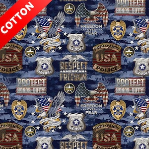 Police Department Cotton Fabric - 44" Wide - 100% Cotton - Sold by The Yard - for Quilting, Banners, Flags, Bandanas