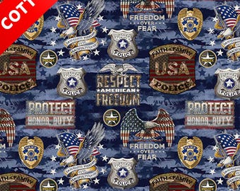 Police Department Cotton Fabric - 44" Wide - 100% Cotton - Sold by The Yard - for Quilting, Banners, Flags, Bandanas