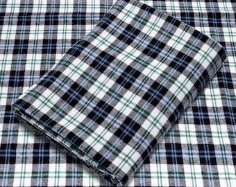 Blue and White Plaid Flannel Fabric by the Yard | 60" Wide