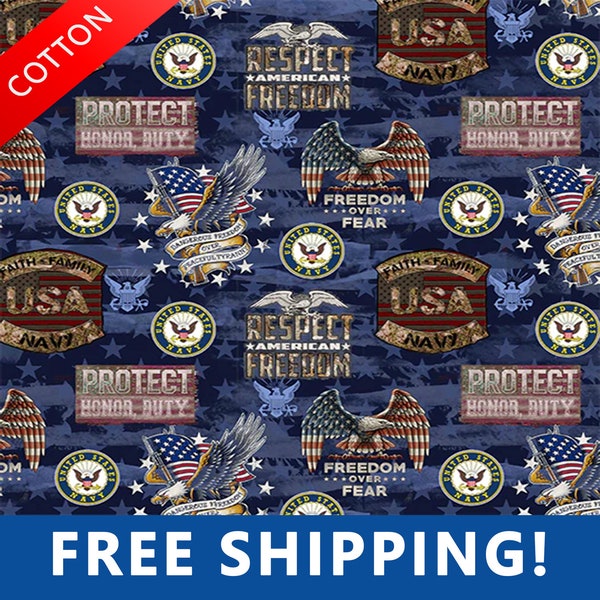 United States Navy Cotton Fabric - Sold By The Yard and Bolt - Buy More & Save More - Free Shipping!!