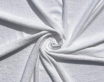 White Terry Towel Fabric - 10 oz - 45&quot; Wide - 100% Cotton - Sold by the Yard - for Robes, Towels, Washcloths, Cleaning Cloths & Dish Rags