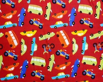 Red Transportation Cars Fleece Fabric - Sold by the Yard & Bolt - Ideal for Sewing Projects, Scarves, No Sew Fleece Throws, and Tie Blankets