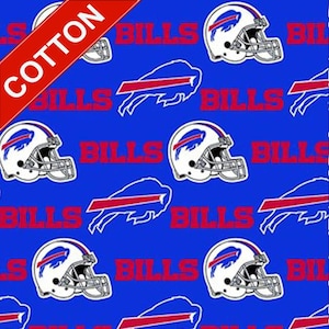 Buffalo Bills Fabric NFL Cotton Fabric - 58&quot; Wide - 100% Cotton - Sold by the Yard - Perfect for Quilting, Banners, Flags and Bandanas