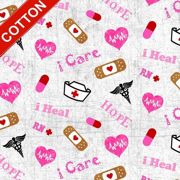 Medical Nursing Cotton Fabric - Sold by The Yard & Bolt - Ideal for Crafting, Quilting, Banners, Flags and Bandanas