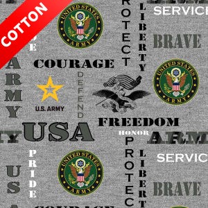 US Army Military Cotton Fabric - 44" Wide - 100% Cotton - Sold by The Yard - for Veterans, Crafting, Quilting, Banners, Flags, Bandanas