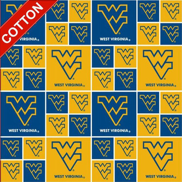 West Virginia Mountaineers NCAA Cotton Fabric - Sold by The Yard & Bolt - Ideal for Crafting, Quilting, Banners, Flags and Bandanas