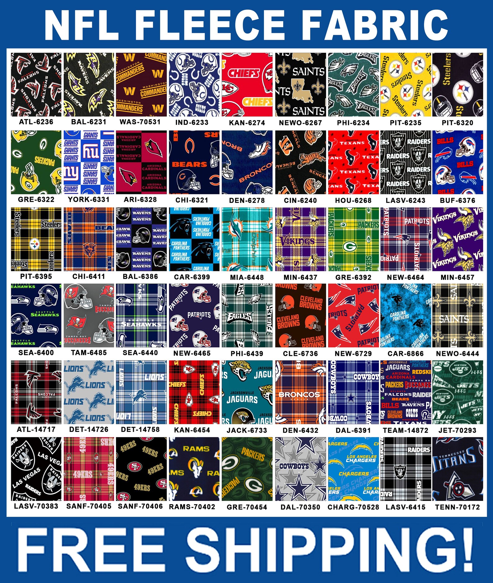 NFL Football Fleece Fabric 60 Wide Sold by the Yard Etsy