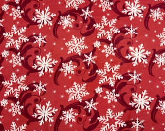 Red Snowflakes Fleece Fabric - 60" Wide - 100% Polyester - Sold by The Yard - for No Sew Fleece Throws and Tie Blankets