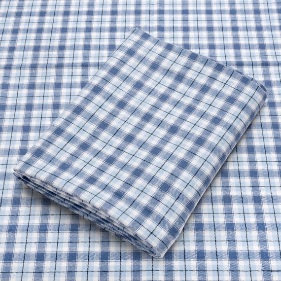 Light Blue Plaid Flannel Fabric by the Yard | 60" Wide