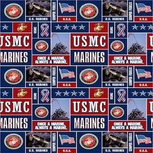 US Marines Military Fleece Fabric - 60" Wide - 100% Polyester - Sold by The Yard - for Veterans, No Sew Fleece Throws and Tie Blankets