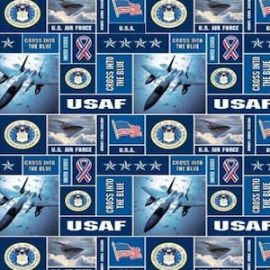 US Air Force Military Fleece Fabric - 60&quot; Wide - 100% Polyester - Sold by The Yard - for Veterans, No Sew Fleece Throws and Tie Blankets