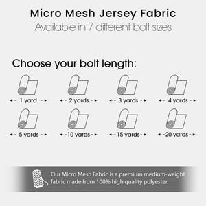 Puede incluir: Diagrama que muestra diferentes longitudes de rollo para tejido de jersey de micro malla. Las longitudes son 1 yarda, 2 yardas, 3 yardas, 4 yardas, 5 yardas, 10 yardas, 15 yardas y 20 yardas.
