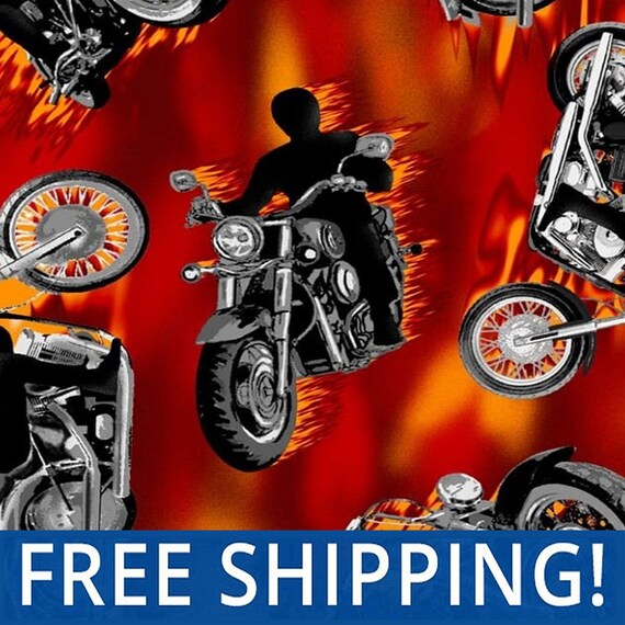 Flames Motorcycles Fleece Fabric 60 Wide Sold by the Yard Bolt