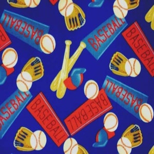 Baseball Royal Blue Childrens Kids Fleece Fabric - Sold by the Yard - for Sewing Projects, Scarves, No Sew Fleece Throws and Tie Blankets