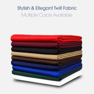 May include: Stack of eight fabric swatches in various colors, including red, burgundy, black, beige, brown, blue, green, and white.  Stylish & Elegant Twill Fabric. Multiple Colors Available.