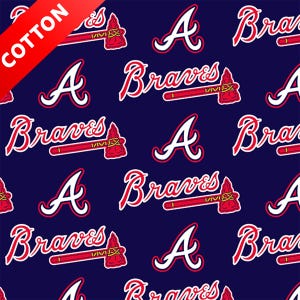 Atlanta Braves MLB Cotton Fabric - 58&quot; Wide - 100% Cotton - Sold by the Yard - Perfect for Quilting, Banners, Flags and Bandanas
