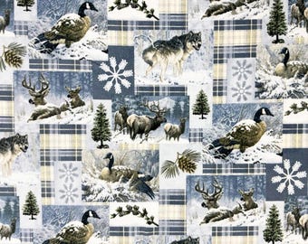 Winter Woodlands Wolves and Deer Fleece Fabric - 60" Wide - 100% Polyester - Sold by the Yard - for No Sew Fleece Throws and Tie Blankets