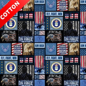 US Air Force Military Cotton Fabric - 44" Wide - 100% Cotton - Sold by The Yard - for Veterans, Crafting, Quilting, Banners, Flags, Bandanas